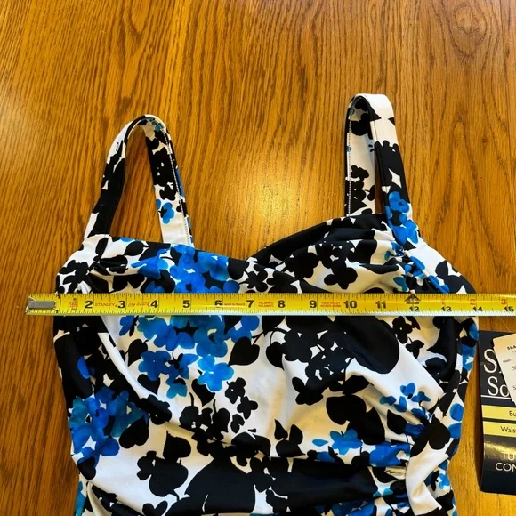 NEW SHAPE SOLVER floral tummy control one piece swimsuit in blue black‎ size 6 - Picture 6 of 6